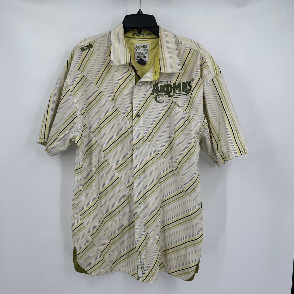 Akdmiks Mens Button-Down Shirt‎ Size XL Hip-Hop Y2K Striped Embroidered Logo